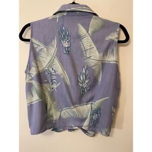Tommy Bahama Silk Tropical Tie Front Shirt Lavender Resort Coastal Vacation M